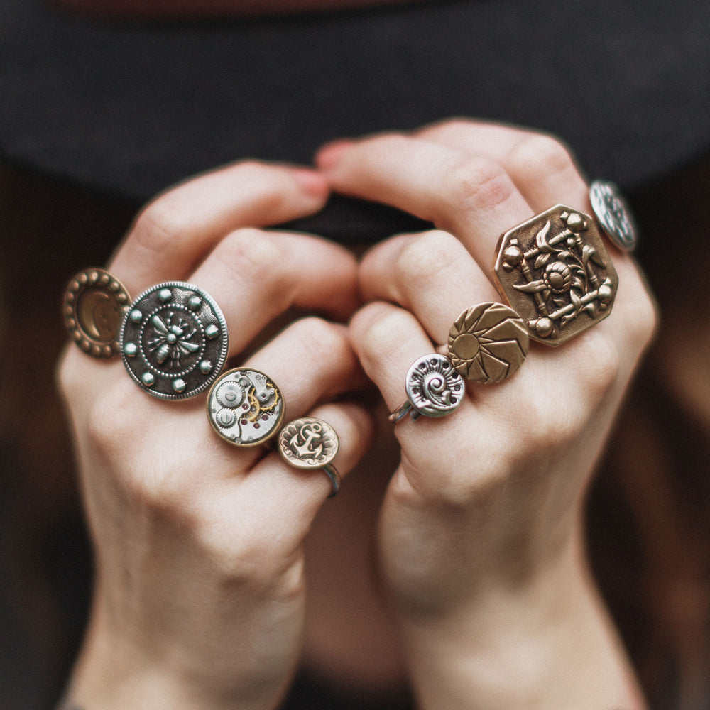 
                  
                    RADIANCE Antique Button Ring - Mixed Metal Statement Ring
                  
                