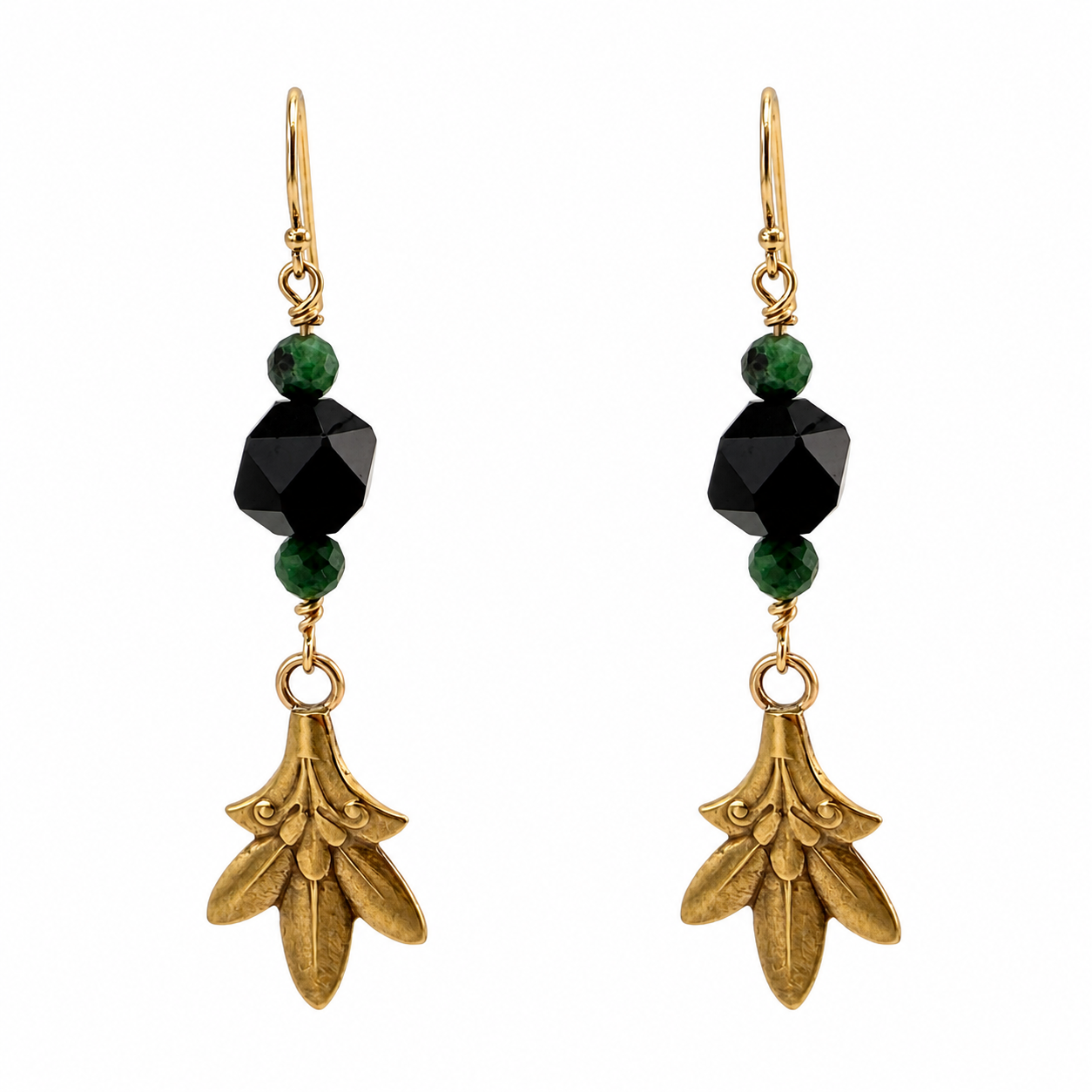 
                  
                    ACANTHUS Pickle Fork Earrings - Bronze with Onyx and Ruby Zoisite
                  
                