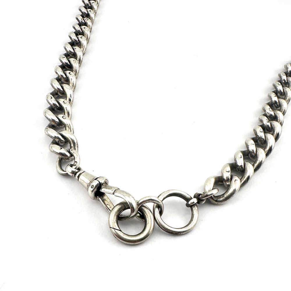 
                  
                    1890s Watch Chain Charm Keeper Necklace - Shield Fob + Diamond Key - Silver
                  
                