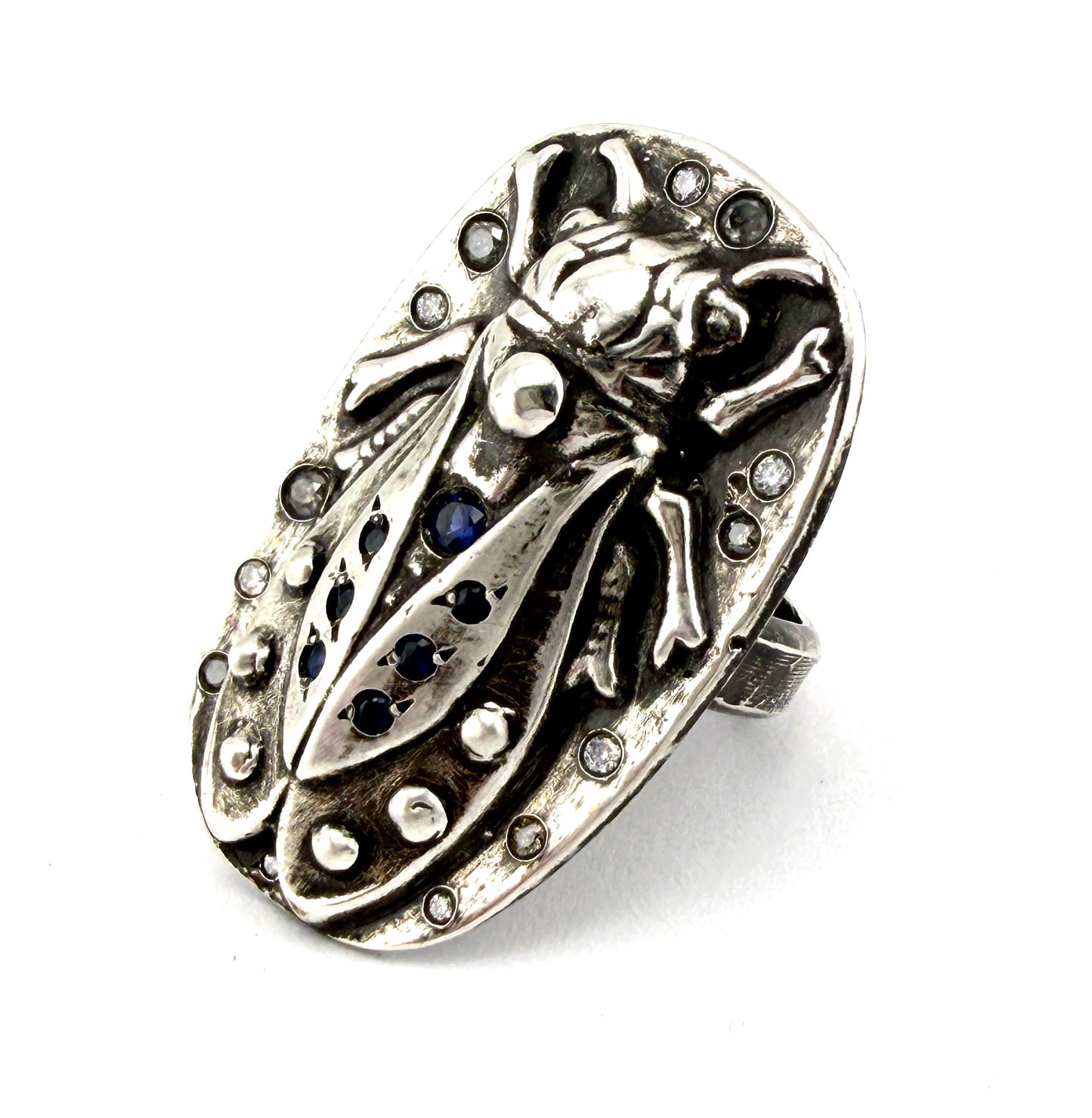 
                  
                    CICADA Ring - 20 Blue Sapphire and Diamonds - Size 8 1/2 - SPARKLE IX
                  
                