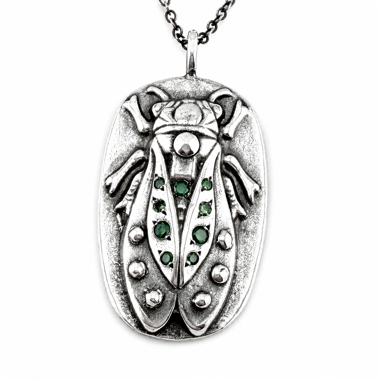 
                  
                    CICADA Luxe Necklace 9 Green Diamonds in Silver - SPARKLE XI
                  
                