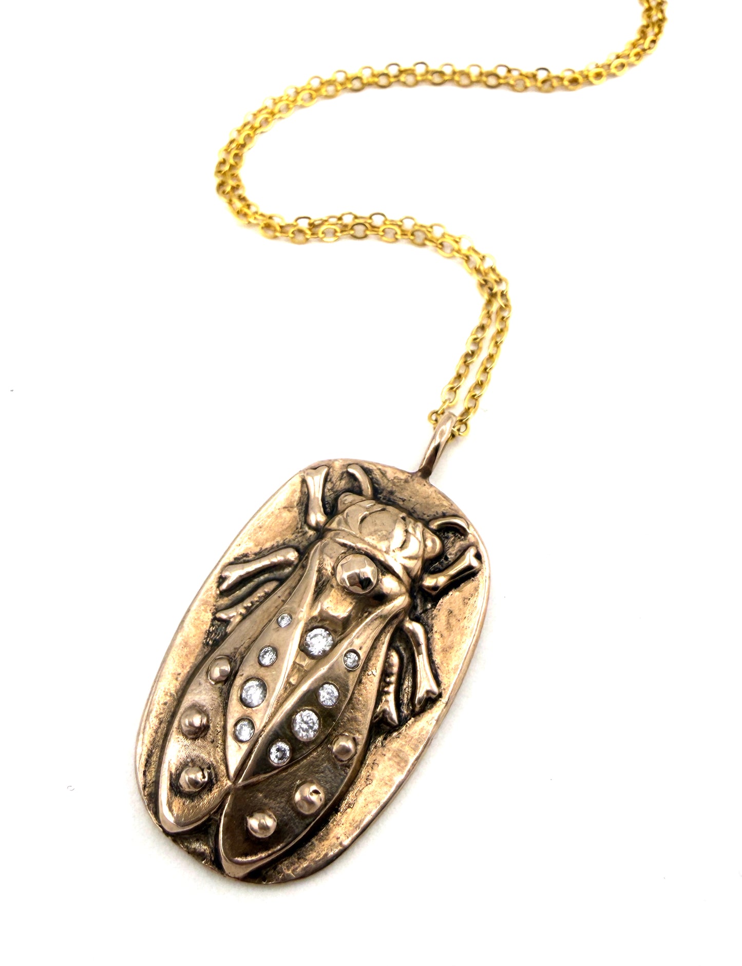 
                  
                    CICADA 10k or 14k Solid Gold Necklace with 9 White Diamonds - Made to Order
                  
                