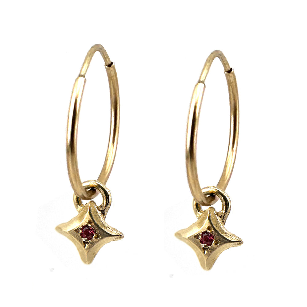 SPARKLE Tiny Hoops - 10k Gold with Pink Sapphire