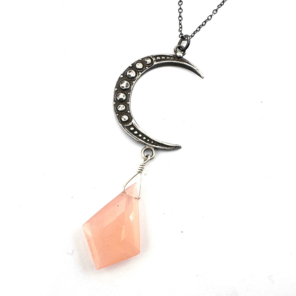 Goddess Moon Necklace - Silver with Pink Quartz