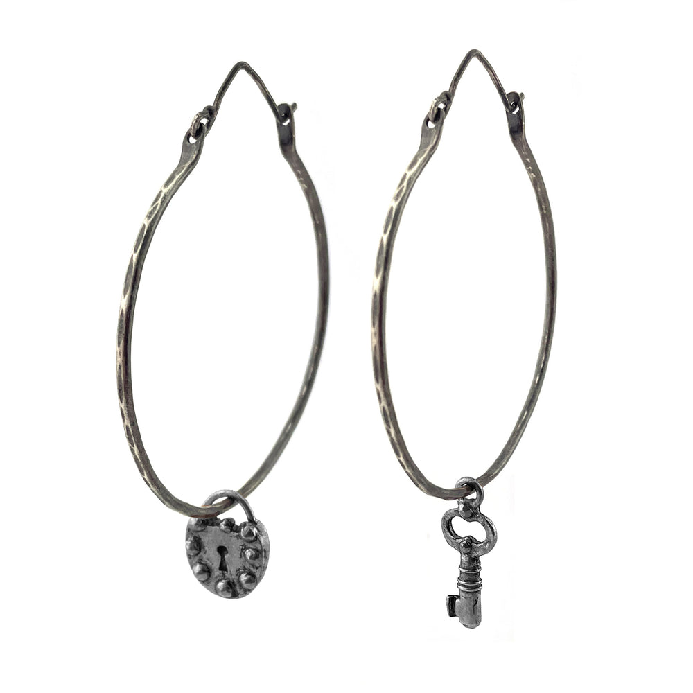 
                  
                    LOCK & KEY Large Hoops - Riveted or Hammered: Silver
                  
                