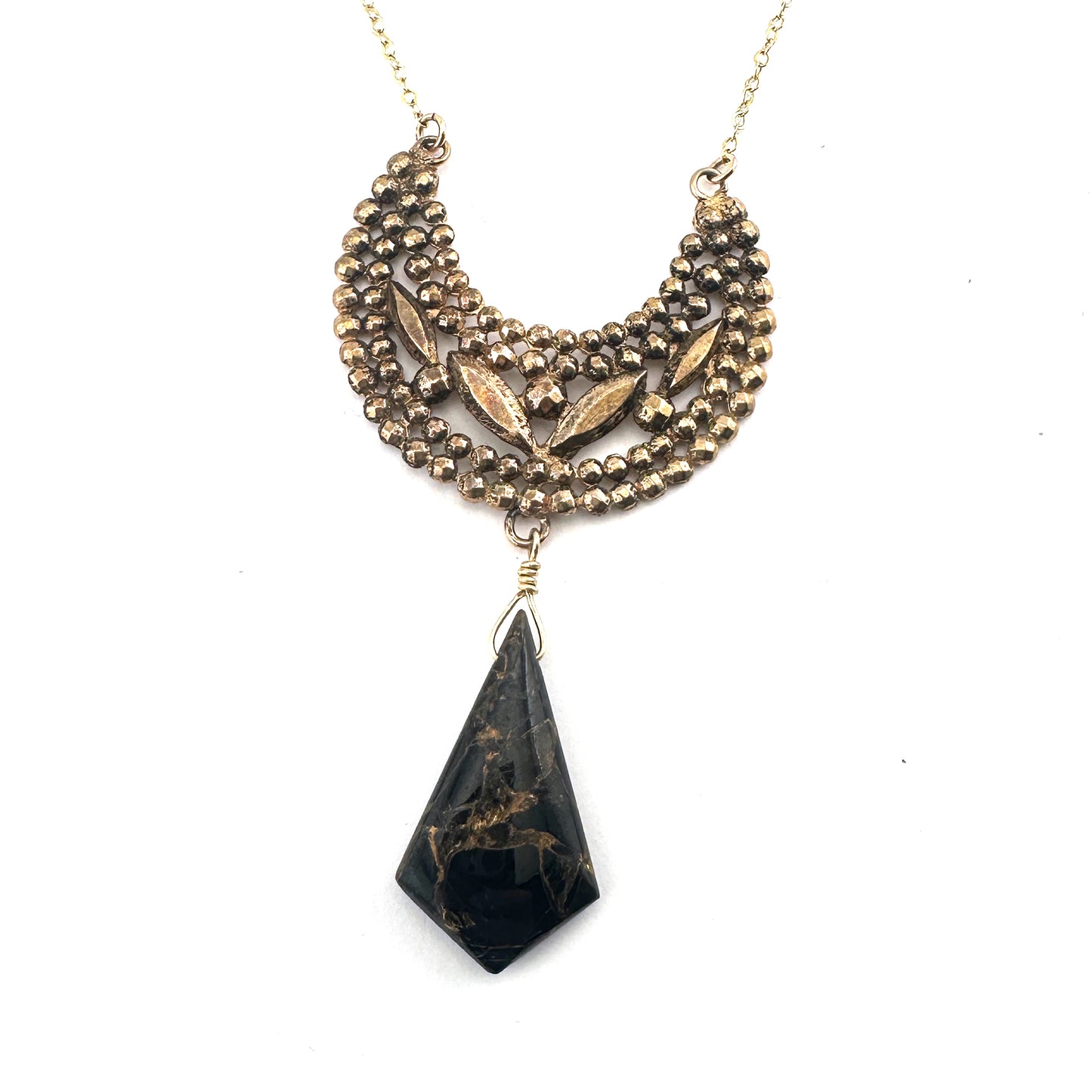 
                  
                    LUNA Riveted Necklace - Bronze with Copper Obsidian
                  
                