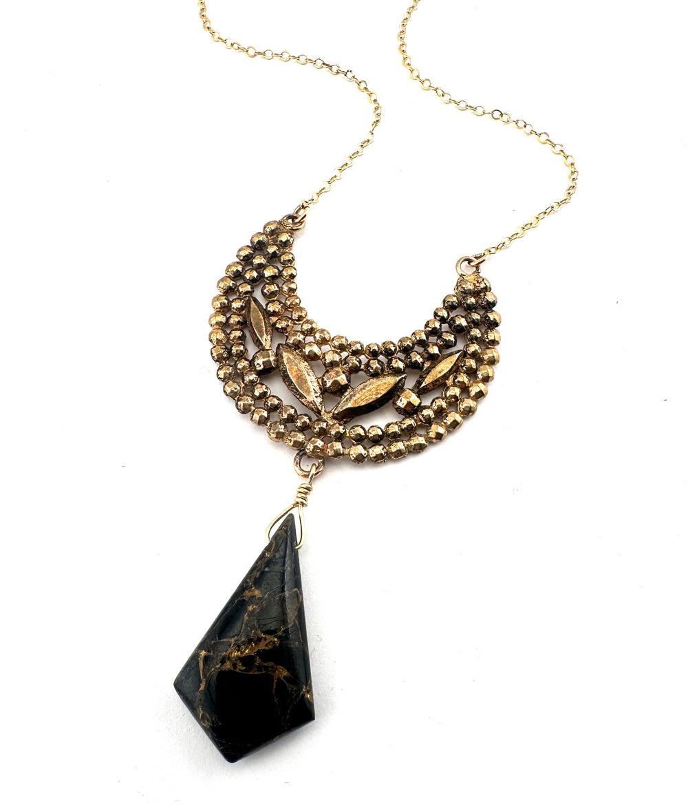 LUNA Riveted Necklace - Bronze with Copper Obsidian