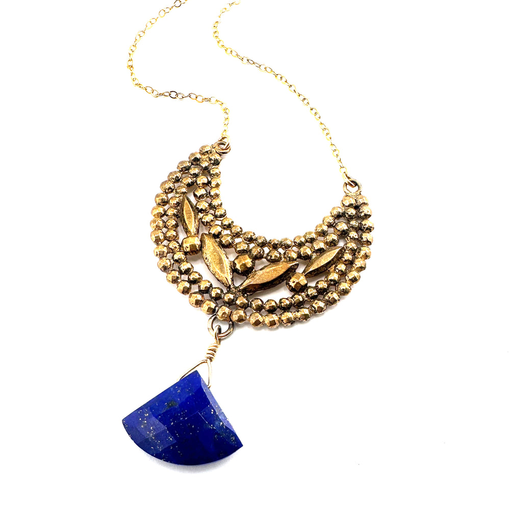 LUNA Riveted Necklace - Bronze with Lapis Lazuli