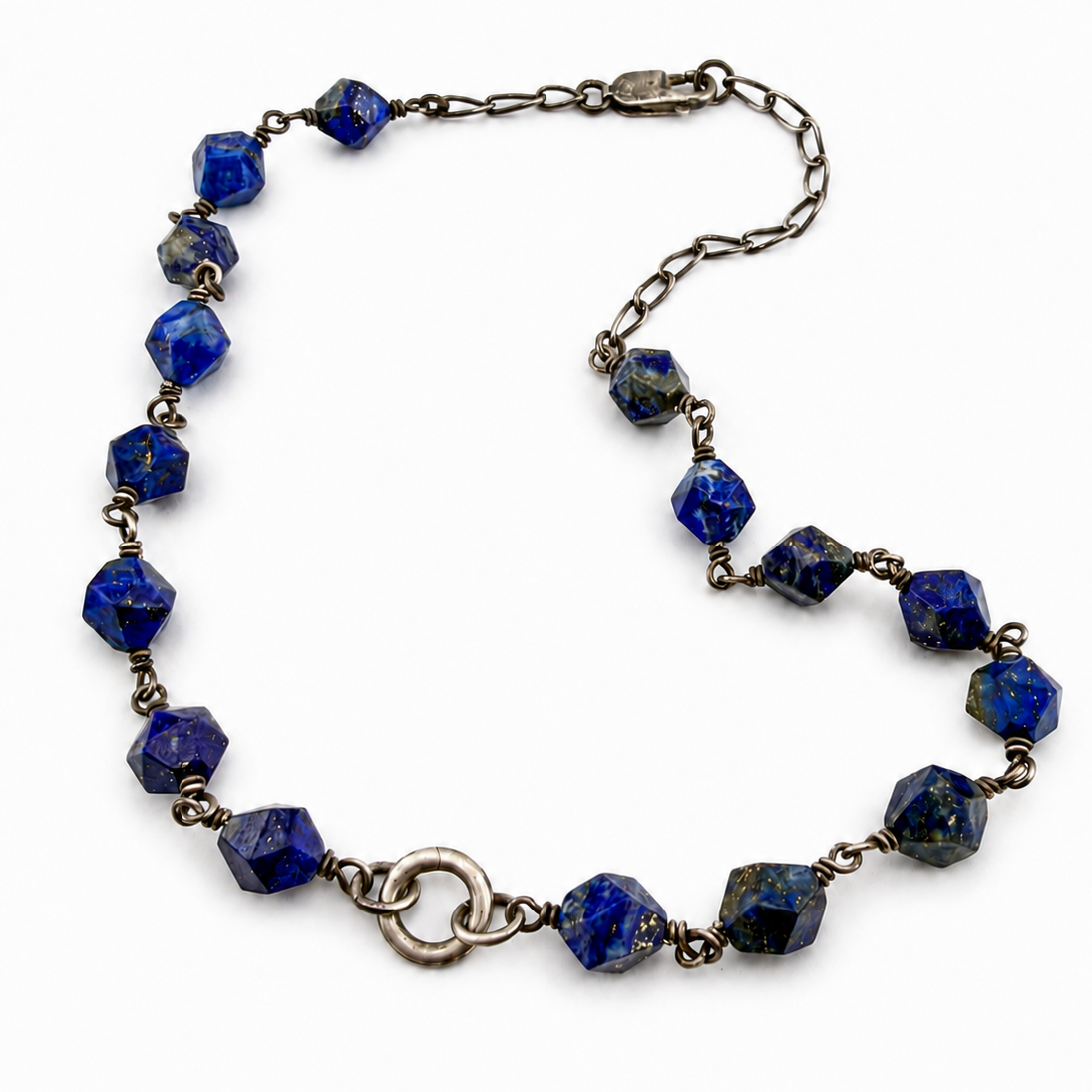 
                  
                    CICADA Luxe Necklace 26  Blue Sapphires + White Diamonds in Silver - Lapis Charm Keeper Chain
                  
                