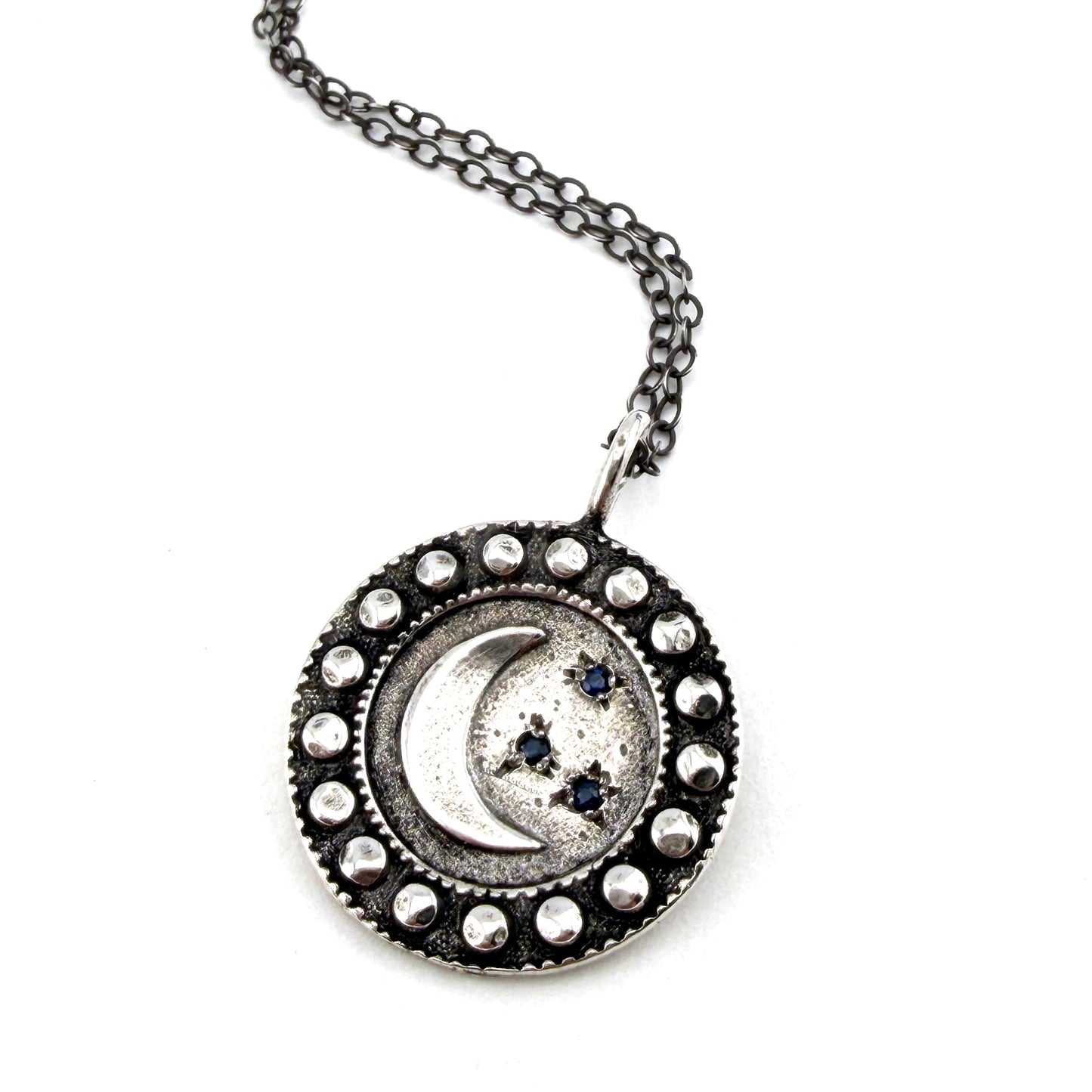 
                  
                    Large Crescent MOON Necklace - Silver w/ Blue Sapphires
                  
                