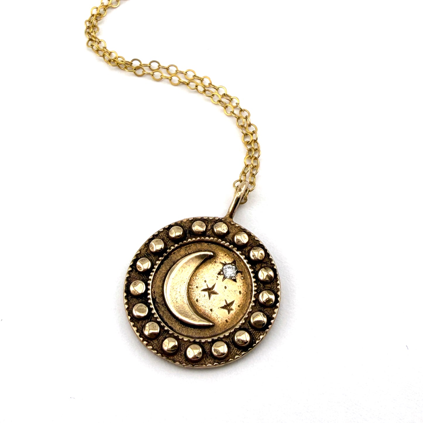 
                  
                    Large Crescent MOON Necklace - White Diamond in Bronze
                  
                