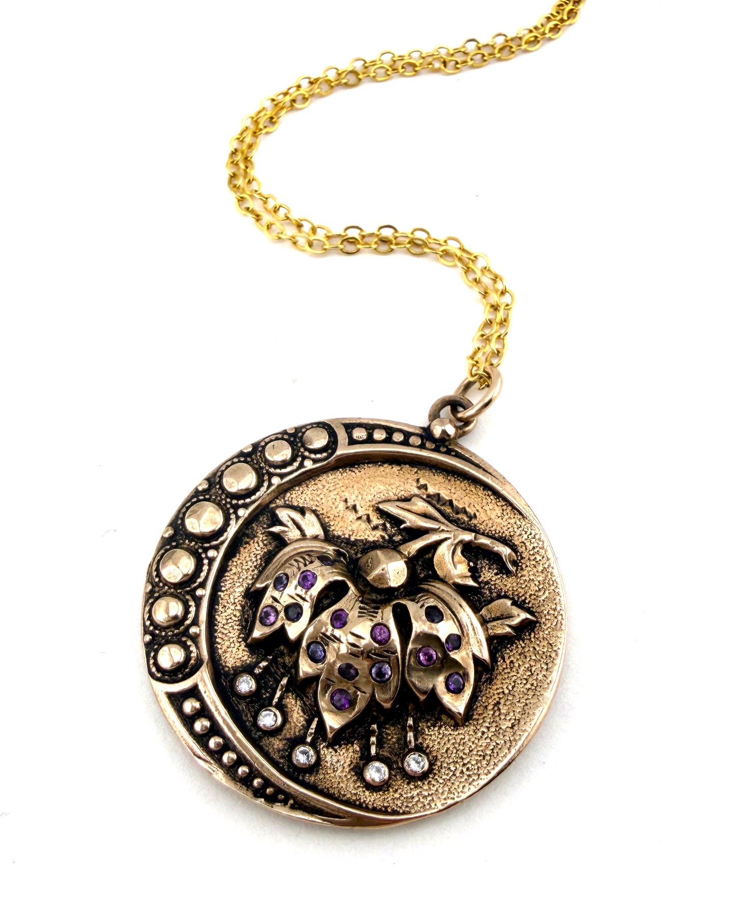 
                  
                    PERSEPHONE Necklace - Pink Sapphires and White Diamonds in Bronze
                  
                