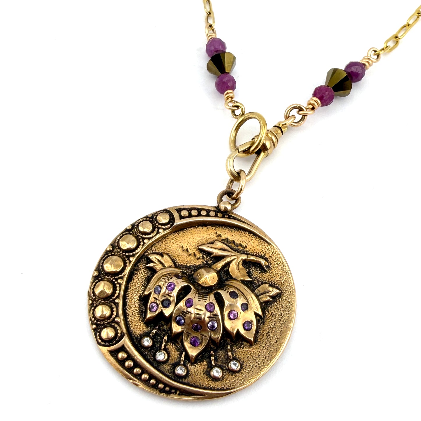 
                  
                    PERSEPHONE Necklace - Pink Sapphires and White Diamonds in Bronze  with gemstone chain
                  
                