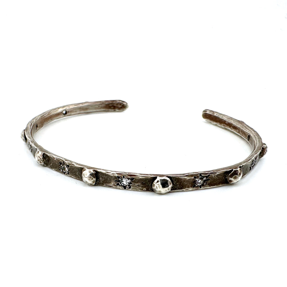 RIVETED Cuff Bracelet - Silver with White Diamonds