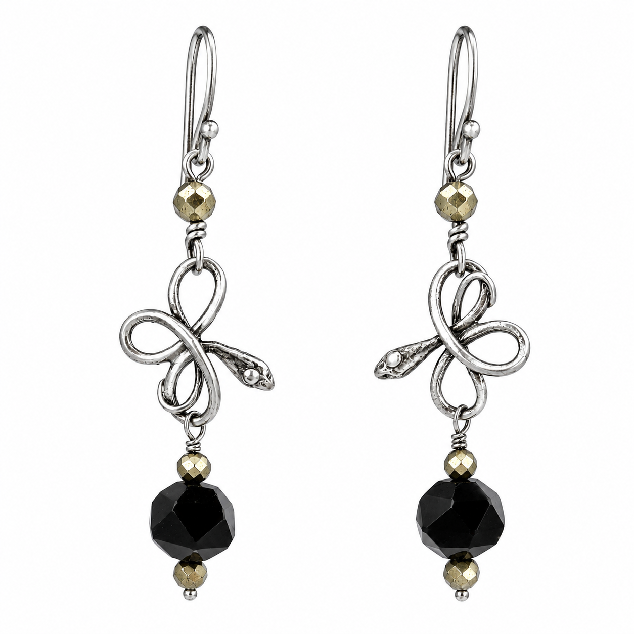 
                  
                    Serpent Charm Earrings - Black Onyx and Pyrite
                  
                