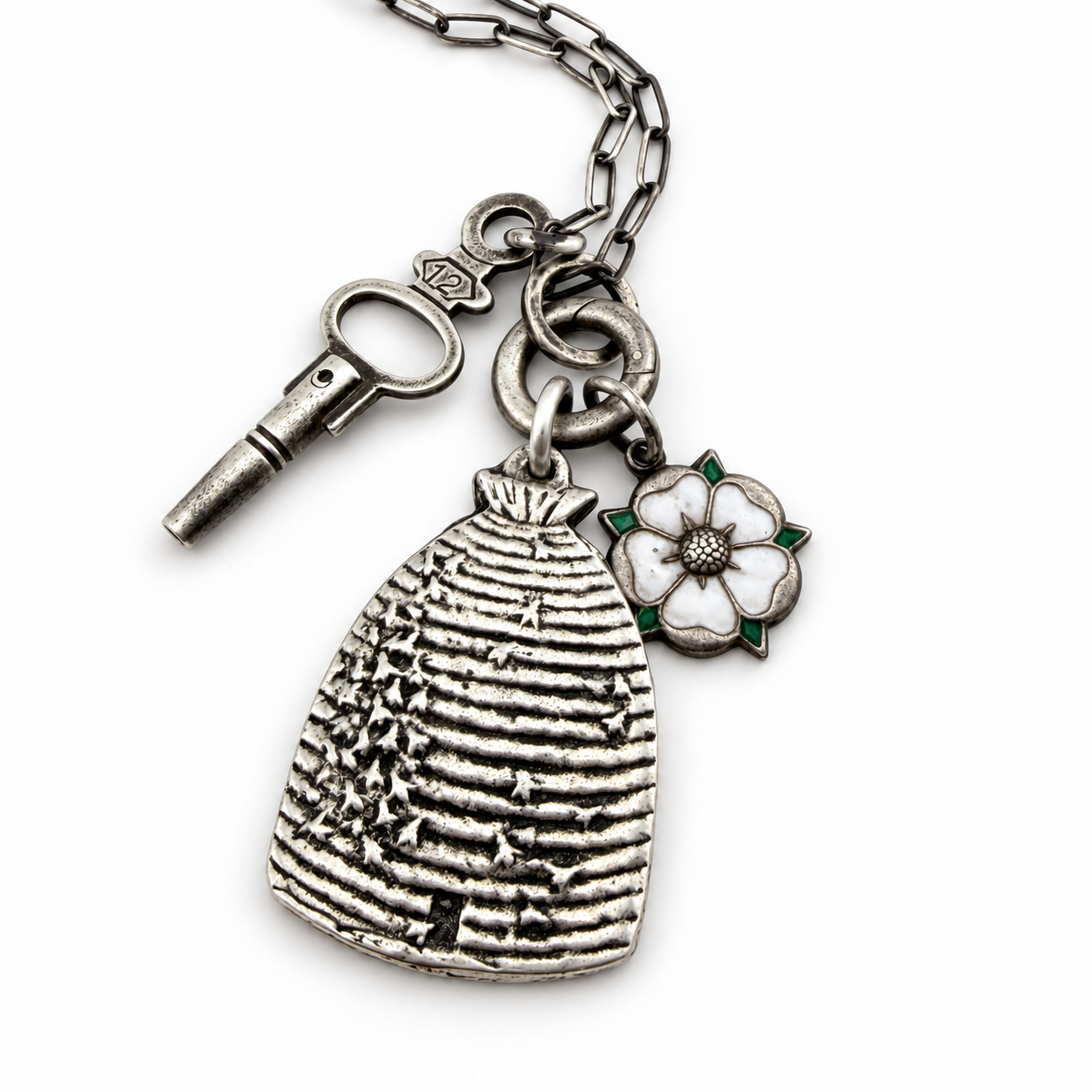 
                  
                    Beehive & White Rose of York Necklace Set - Silver
                  
                