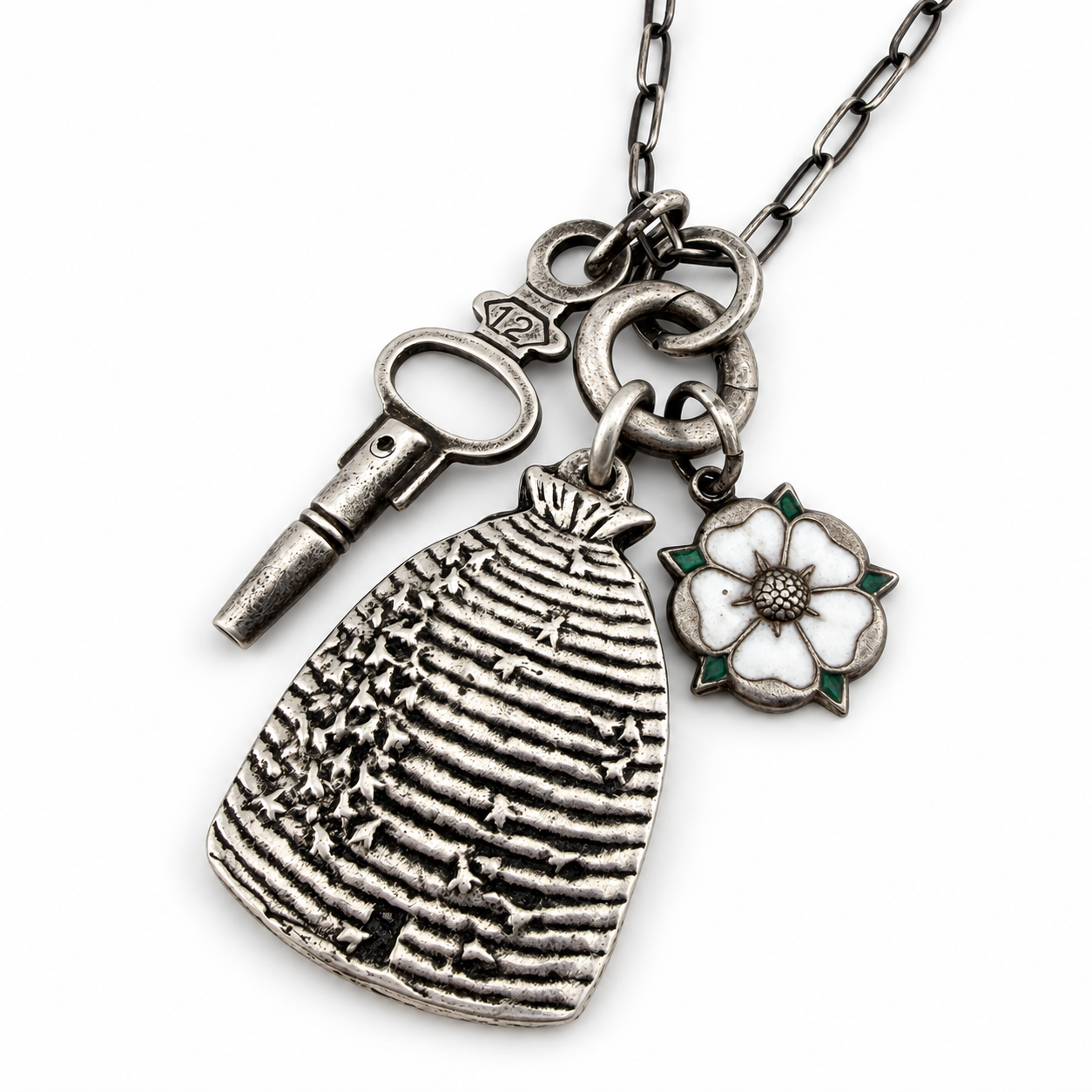 
                  
                    Beehive & White Rose of York Necklace Set - Silver
                  
                