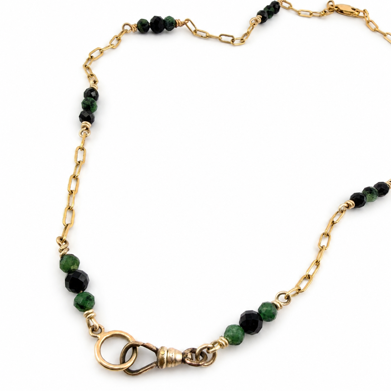
                  
                    Collector's Charm Keeper Necklace: Black Spinel & Green Ruby Zoisite Gold-Filled Chain
                  
                