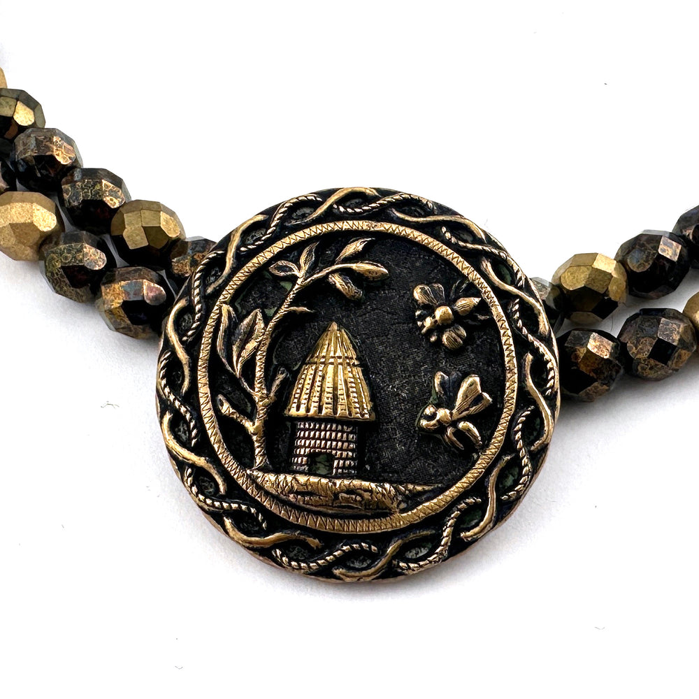 Bees and Honey Victorian Button Necklace - Bohemian Glass