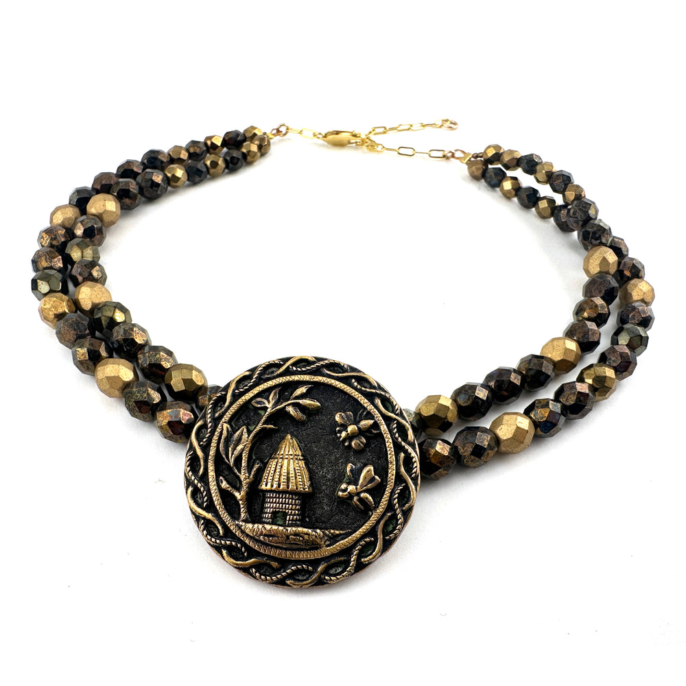 
                  
                    Bees and Honey Victorian Button Necklace - Bohemian Glass
                  
                