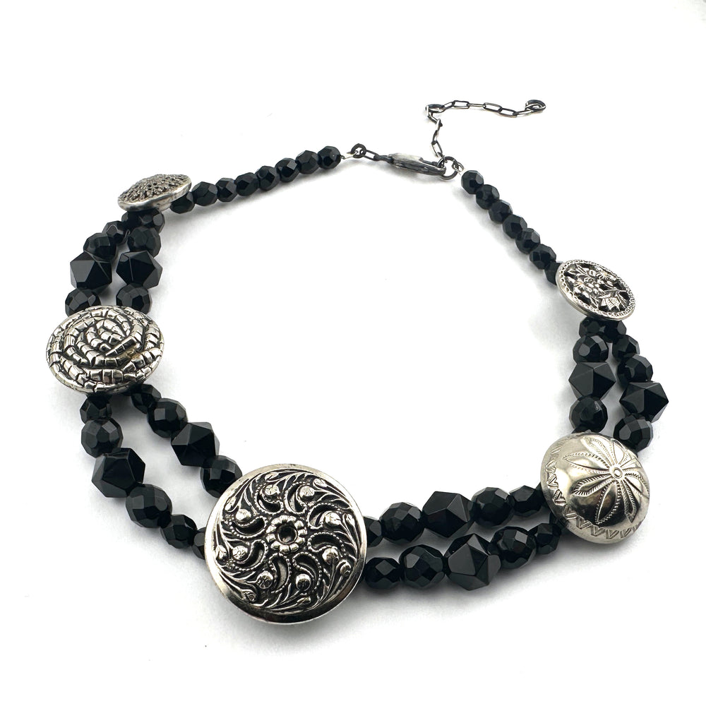 Silver and Shadow Victorian Button Choker Necklace