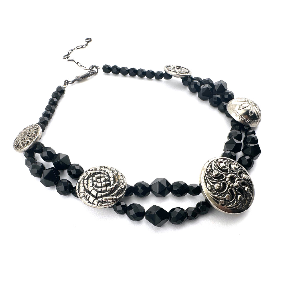 
                  
                    Silver and Shadow Victorian Button Choker Necklace
                  
                