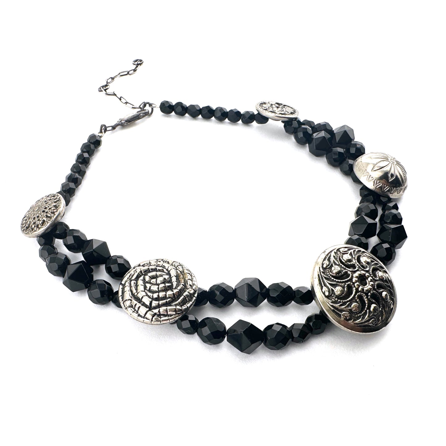 
                  
                    Silver and Shadow Victorian Button Choker Necklace
                  
                