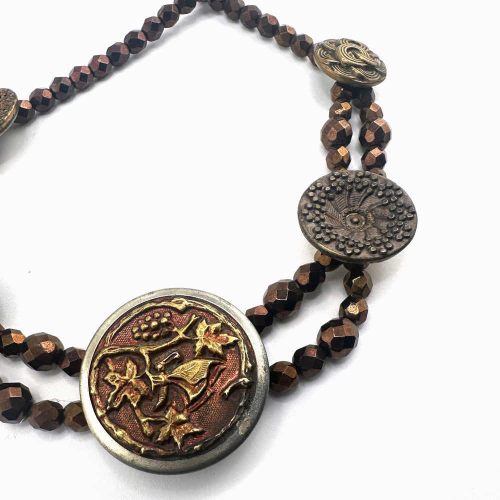 
                  
                    Butterfly Garden Victorian Button Necklace - Copper Bohemian Glass
                  
                