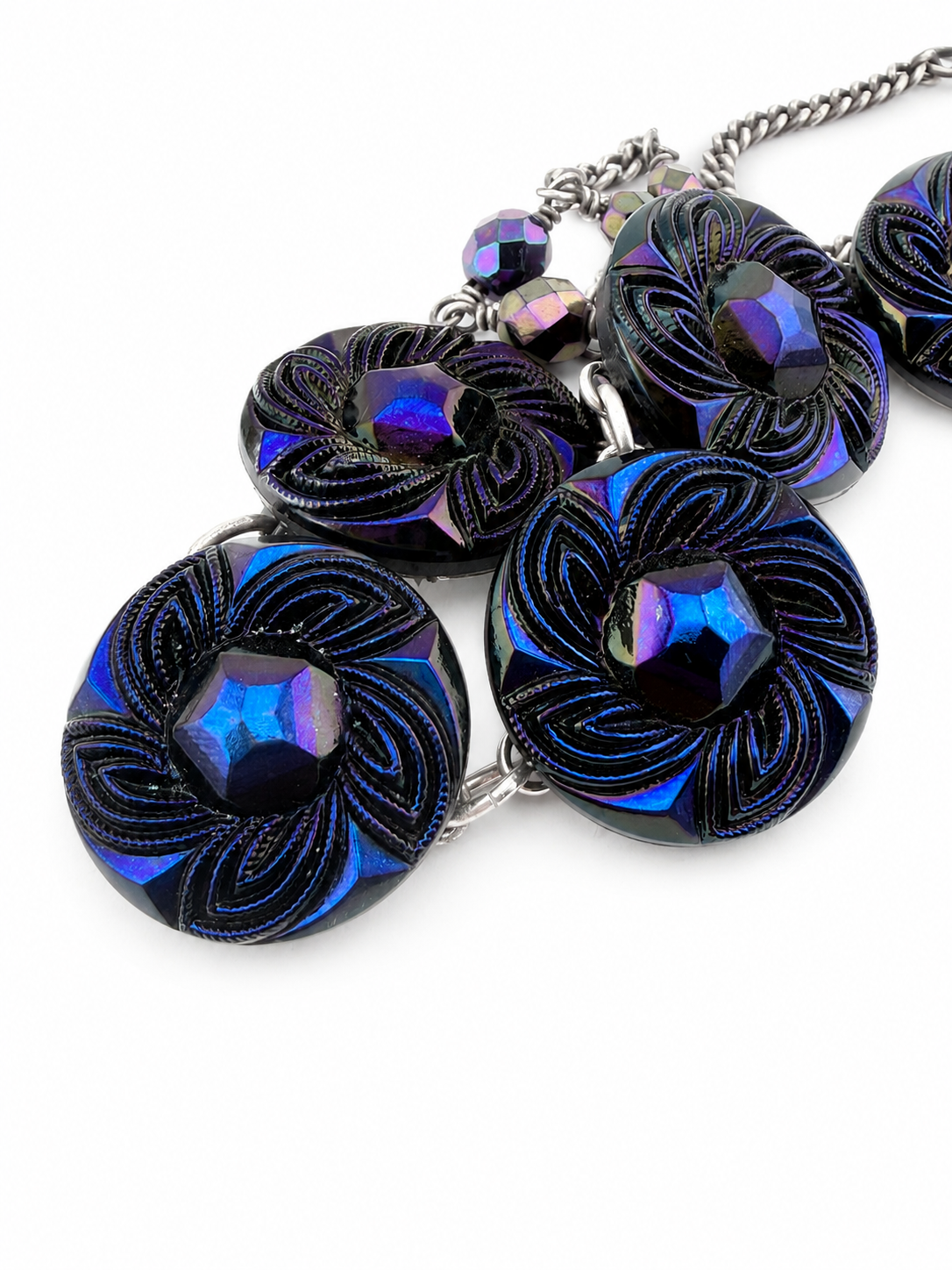 
                  
                    DEEP IRIS Bohemian Carnival Button Statement Necklace
                  
                