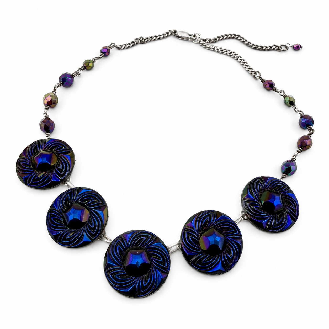 
                  
                    DEEP IRIS Bohemian Carnival Button Statement Necklace
                  
                
