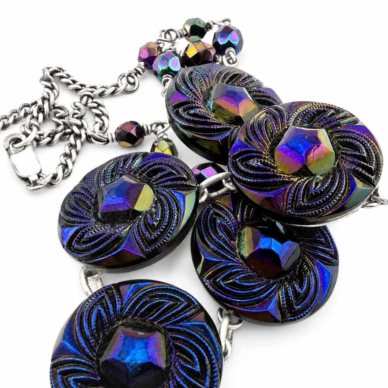 
                  
                    DEEP IRIS Bohemian Carnival Button Statement Necklace
                  
                