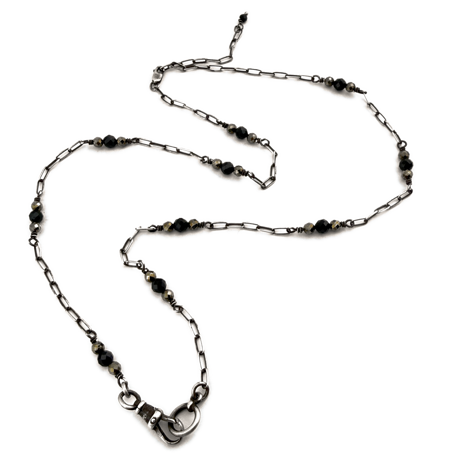 
                  
                    Collector's Charm Keeper Necklace: Black Spinel & Pyrite in Silver
                  
                