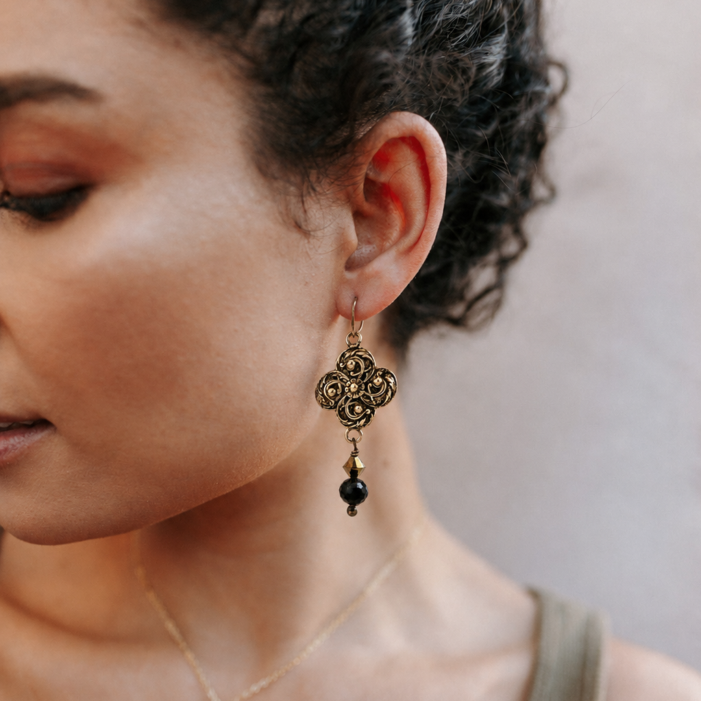 
                  
                    Compass Rose Earrings in Bronze with Lapis Lazuli
                  
                