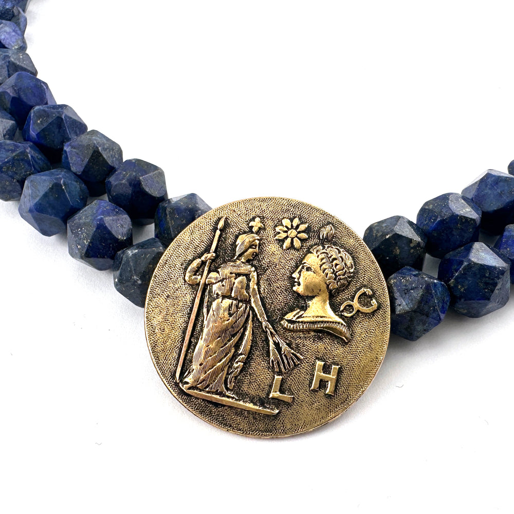 Virgo Sothic Cycle Antique Button Necklace - Lapis Lazuli