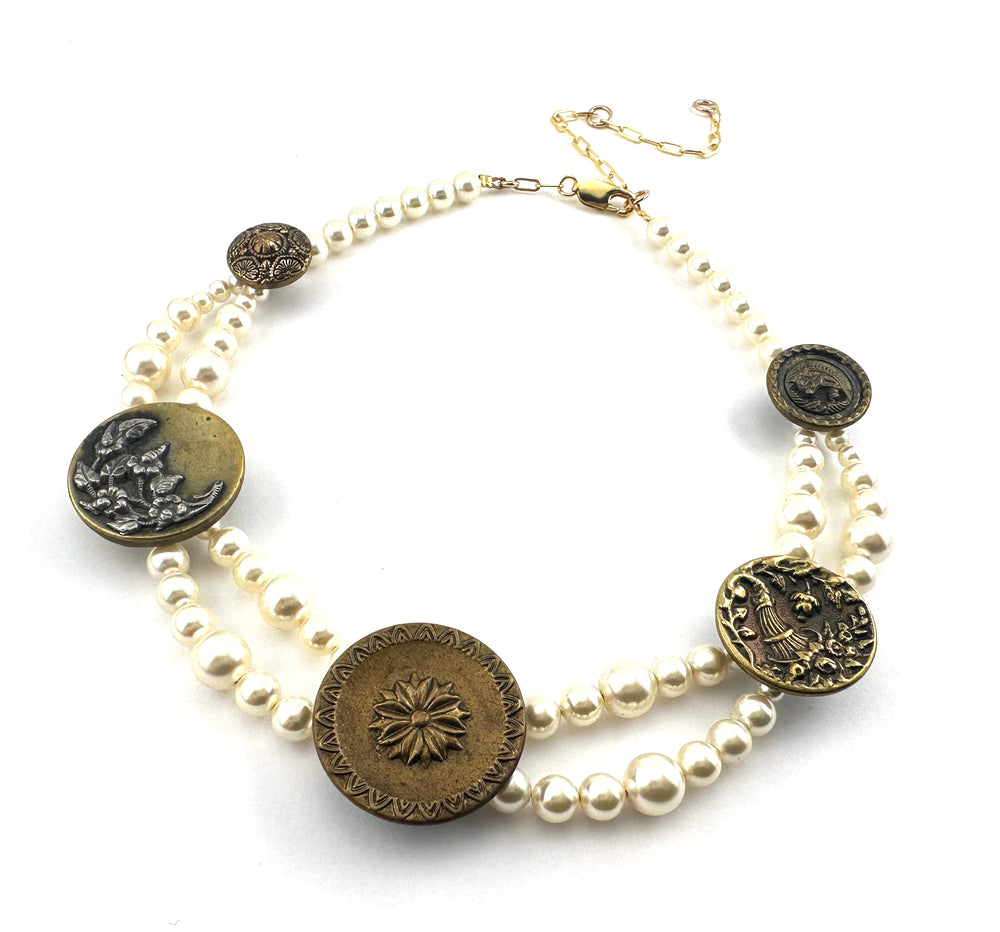 Ivory Pearl Victorian Button Collection Necklace