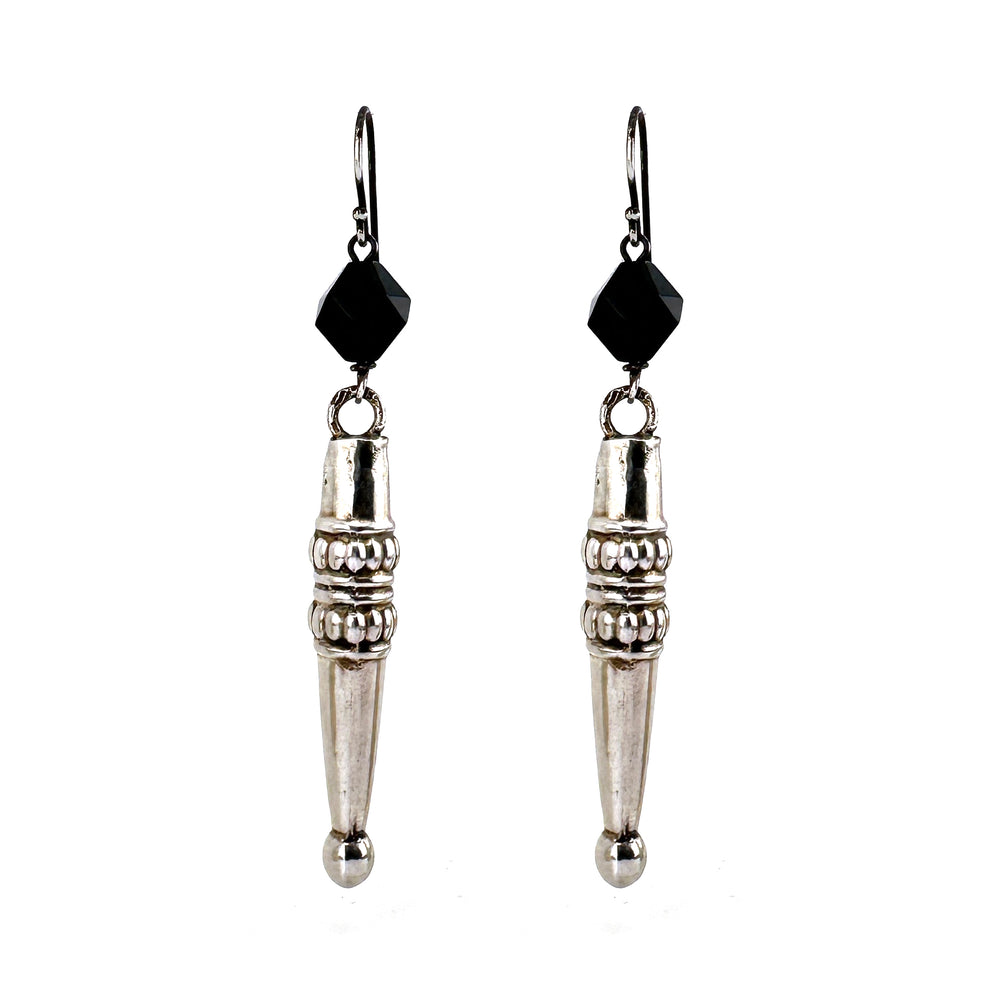 Antique Dutch Drop Earrings - Silver and Onyx