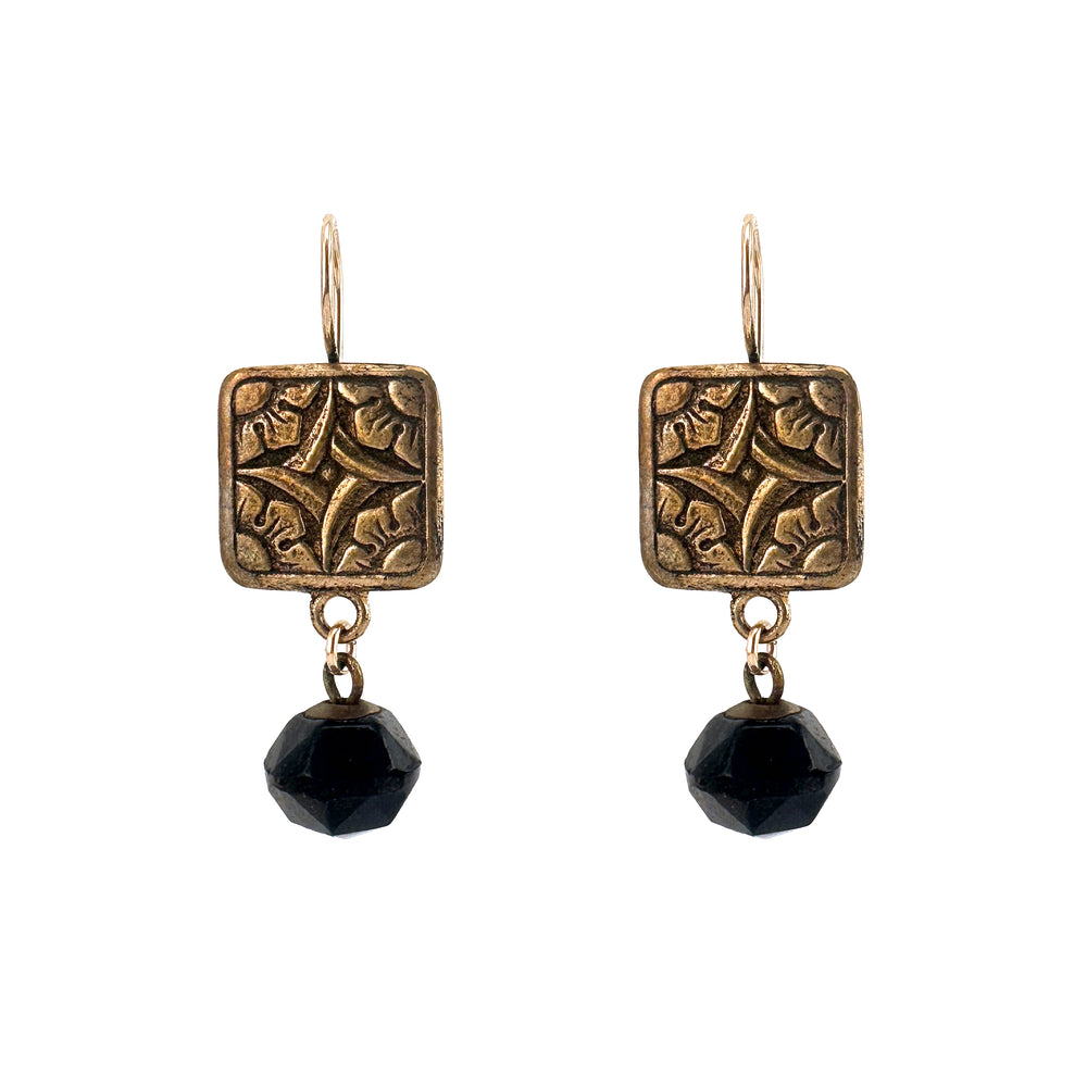 Night Blossom Earrings in Bronze with Black Copper Obsidian
