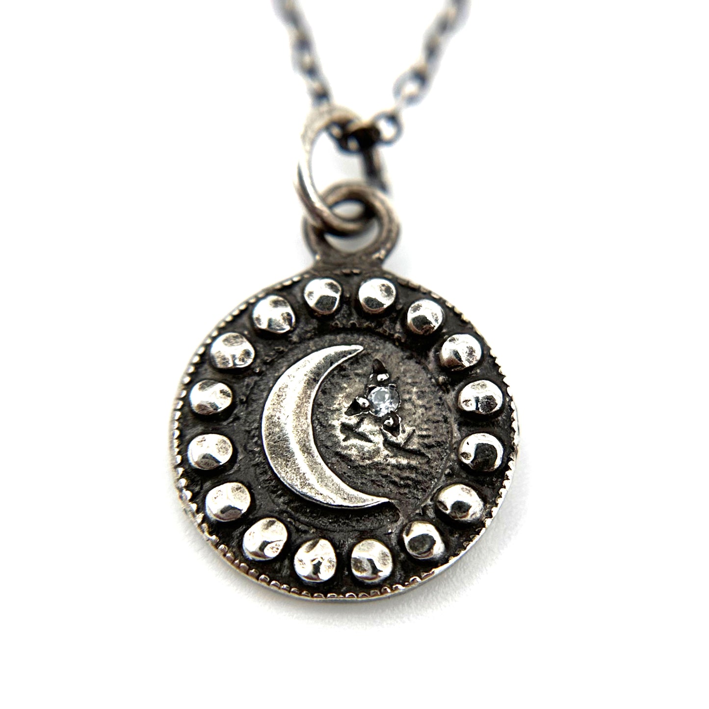 
                  
                    Petite MOON Necklace - Silver with White Sapphire
                  
                