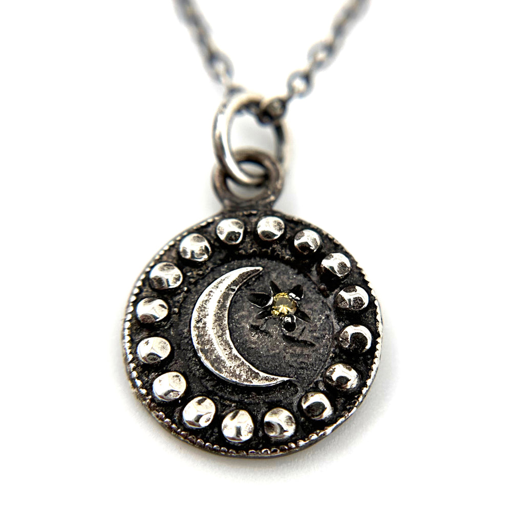 Petite MOON Necklace - Silver with Yellow Sapphire