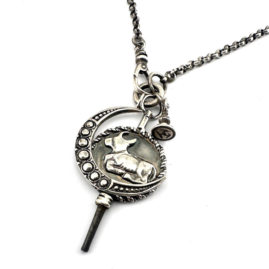 Spring Moon Old World Charm Necklace - Silver