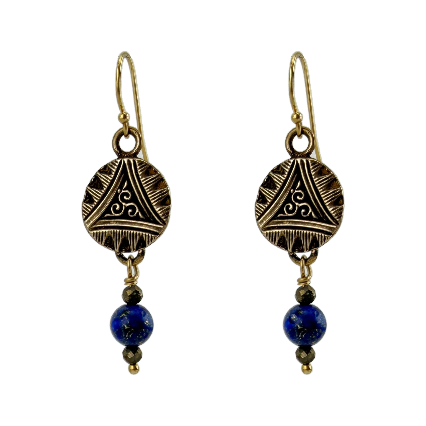 
                  
                    Triskele Earrings in Bronze with Lapis Lazuli
                  
                