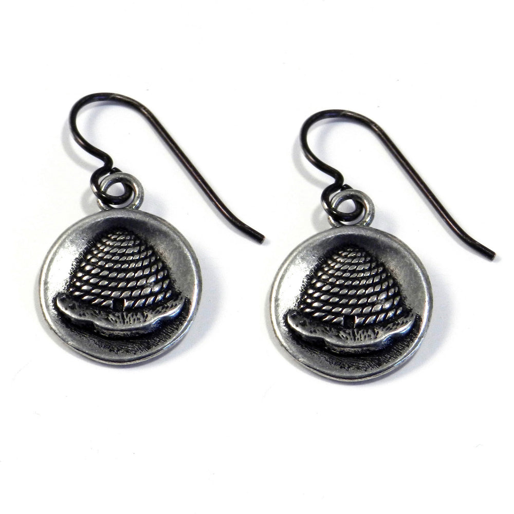 BEEHIVE Antique Button Earrings - Silver