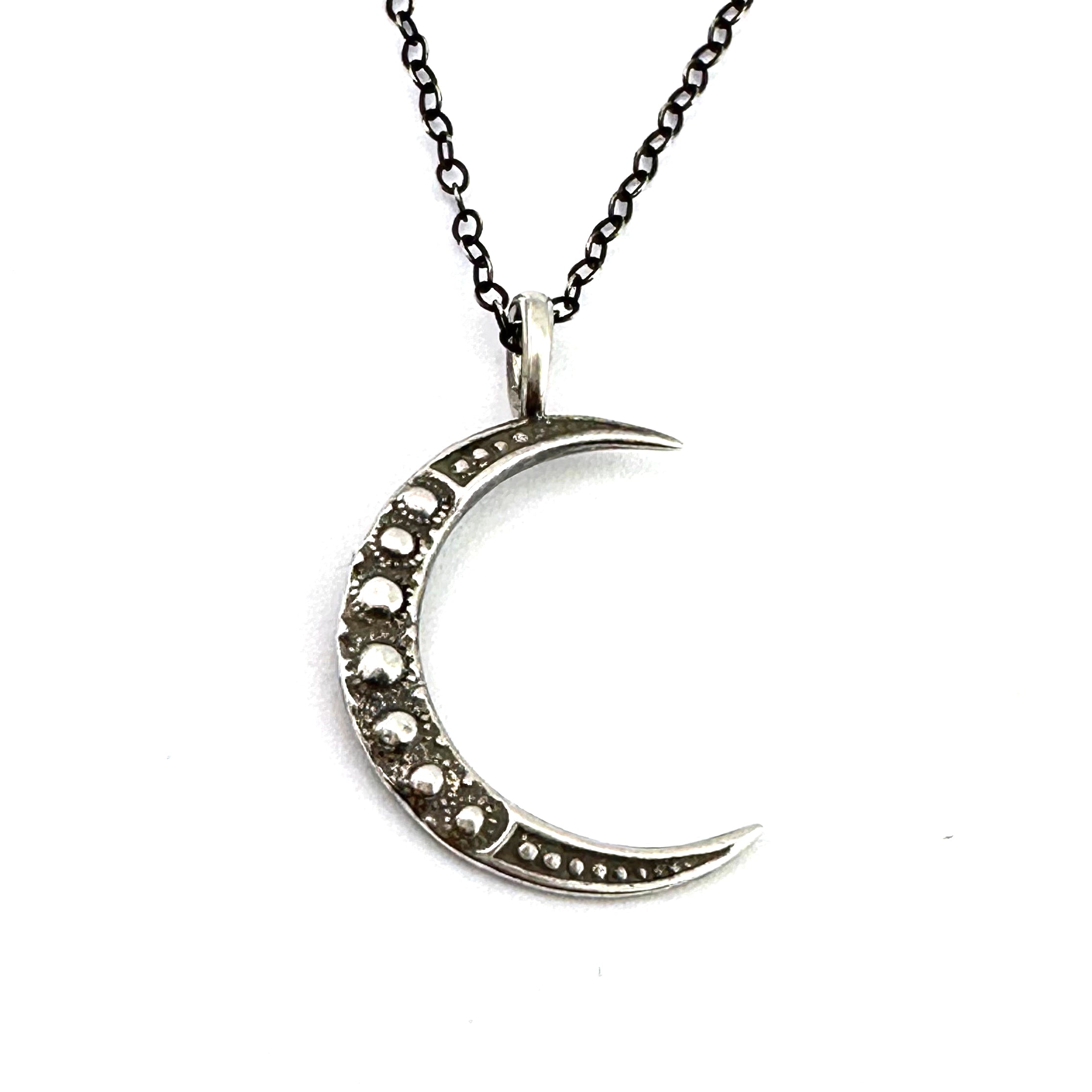 Midi CRESCENT MOON Necklace Silver Compass Rose Design Midi crescent moon necklace silver compass rose design