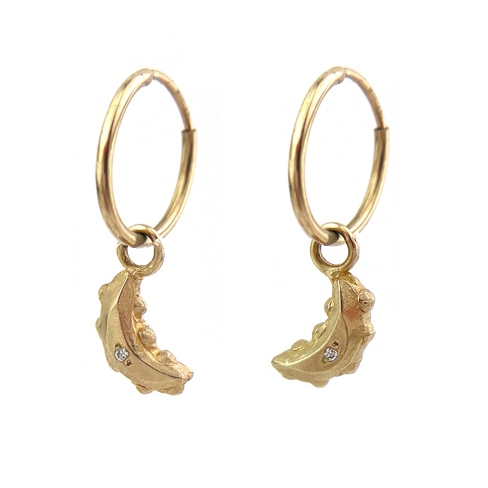 Petite MOON Tiny Hoop Earrings - 14K Gold w White Diamonds