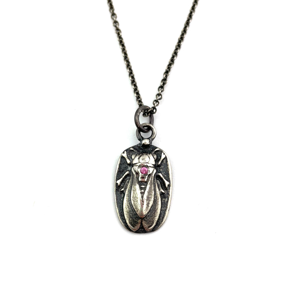CICADA Necklace with Pink Sapphire - SILVER