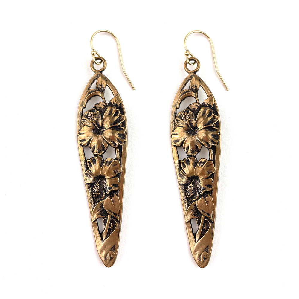 Hibiscus Vintage Teaspoon Earrings - GOLD