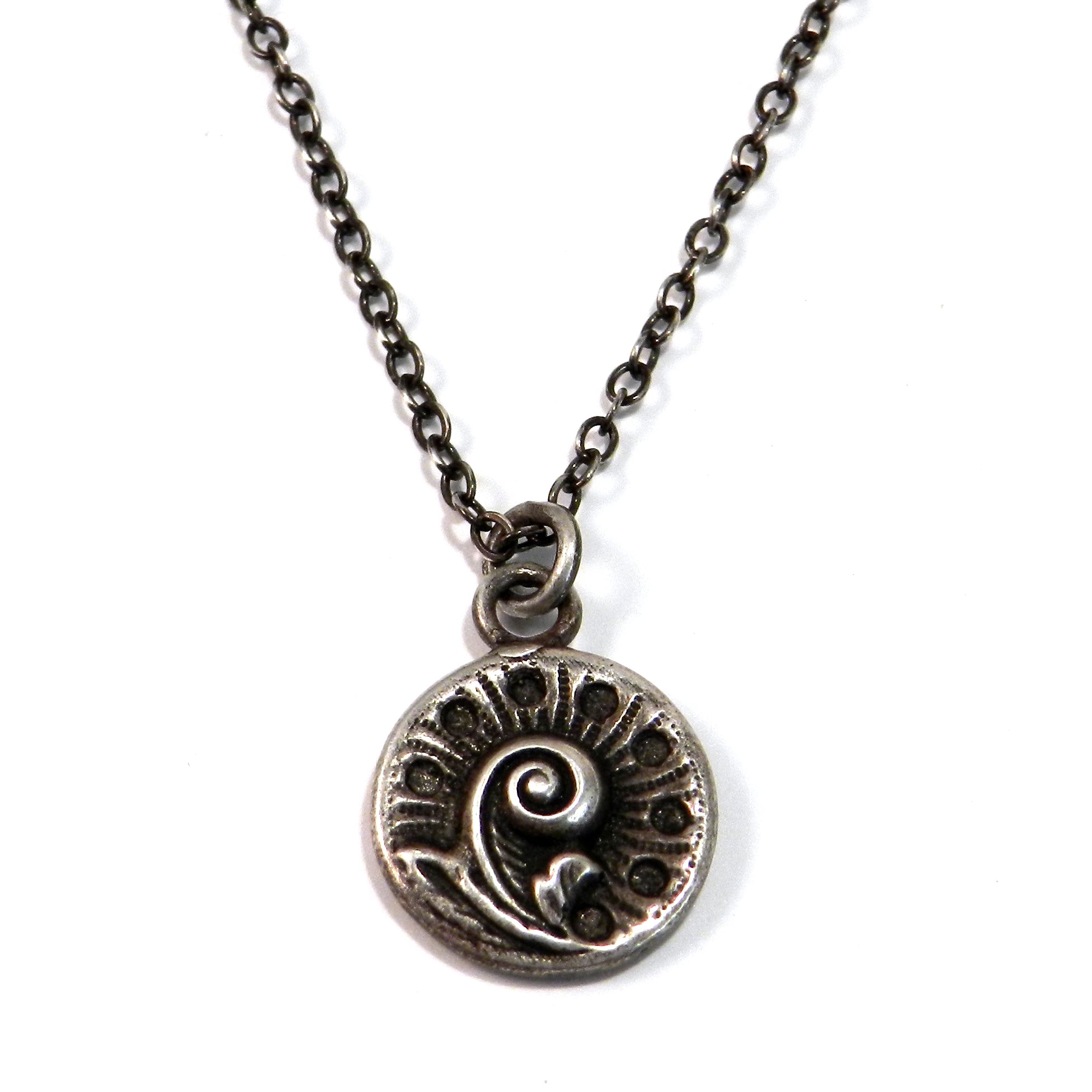 FERN / NAUTILUS Antique Button Necklace - SILVER – Compass Rose Design
