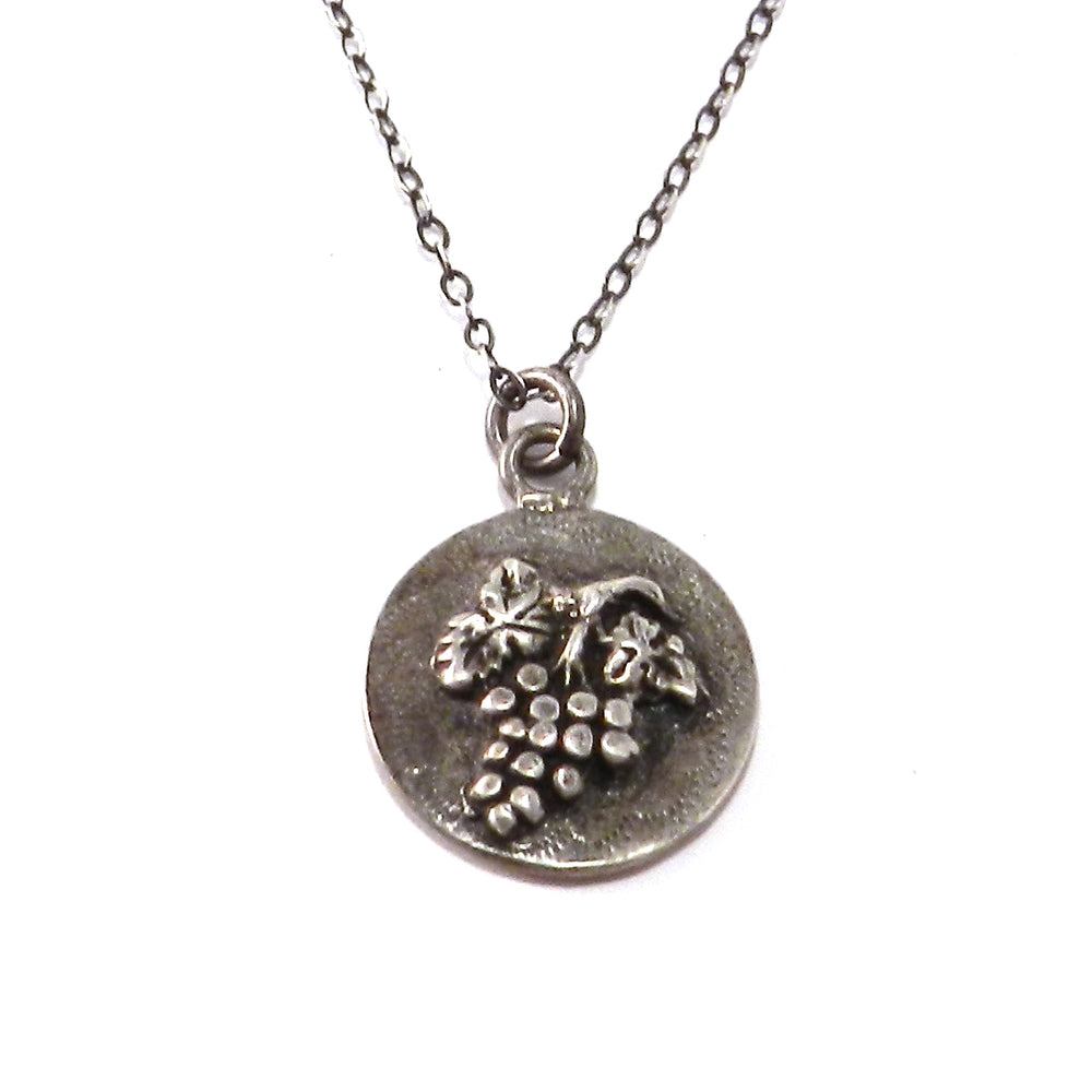 HARVEST GRAPE Antique Button Necklace - SILVER